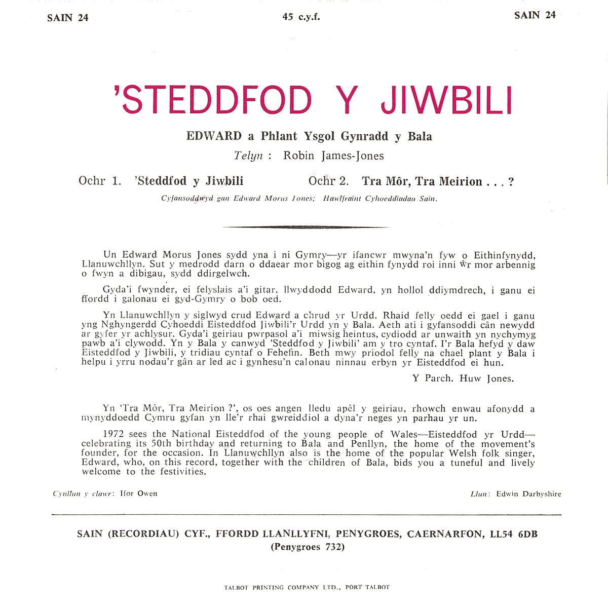'Steddfod Y Jiwbili - Edward gyda phlant Penllyn Y Bala (1972) (2 in stock)