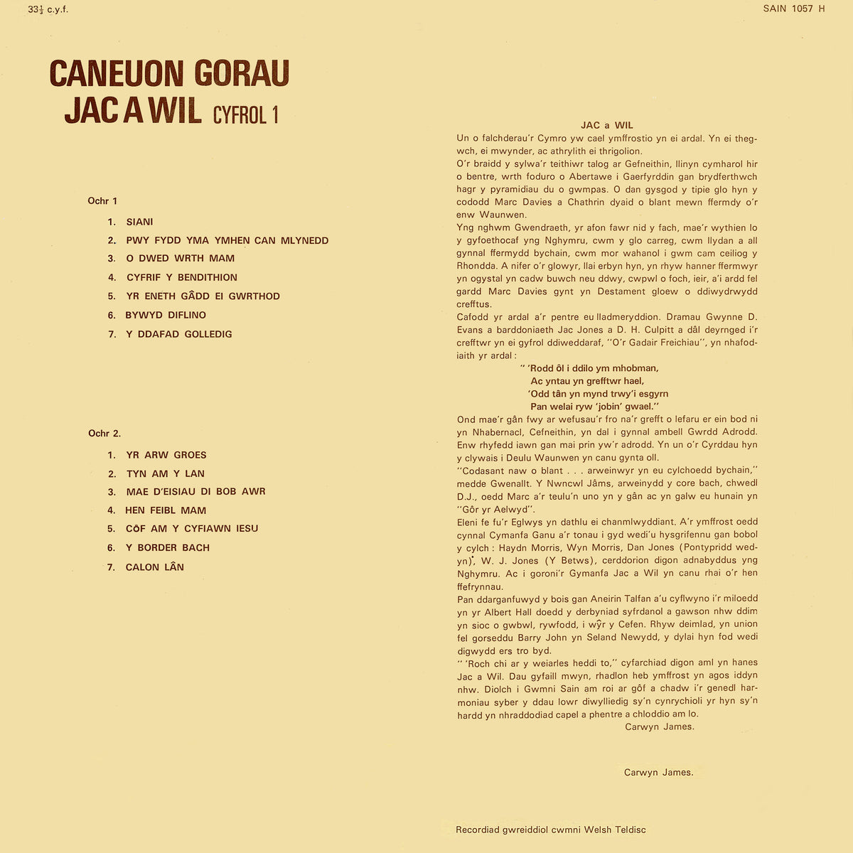 Caneuon Gorau Jac A Wil : Cyfrol 1