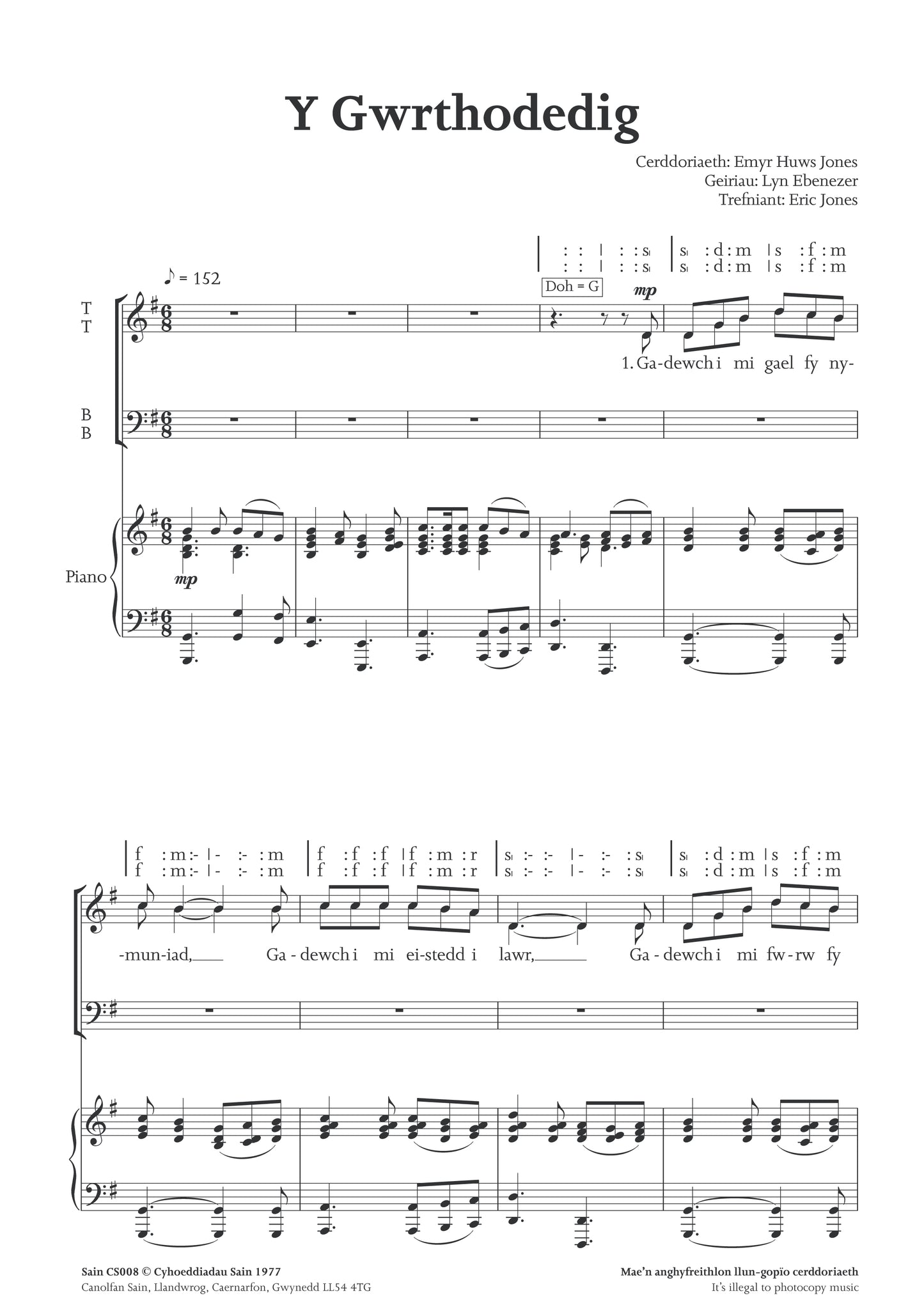 Y Gwrthodedig (ttbb) ~ Lawrlwytho yn unig (PDF)