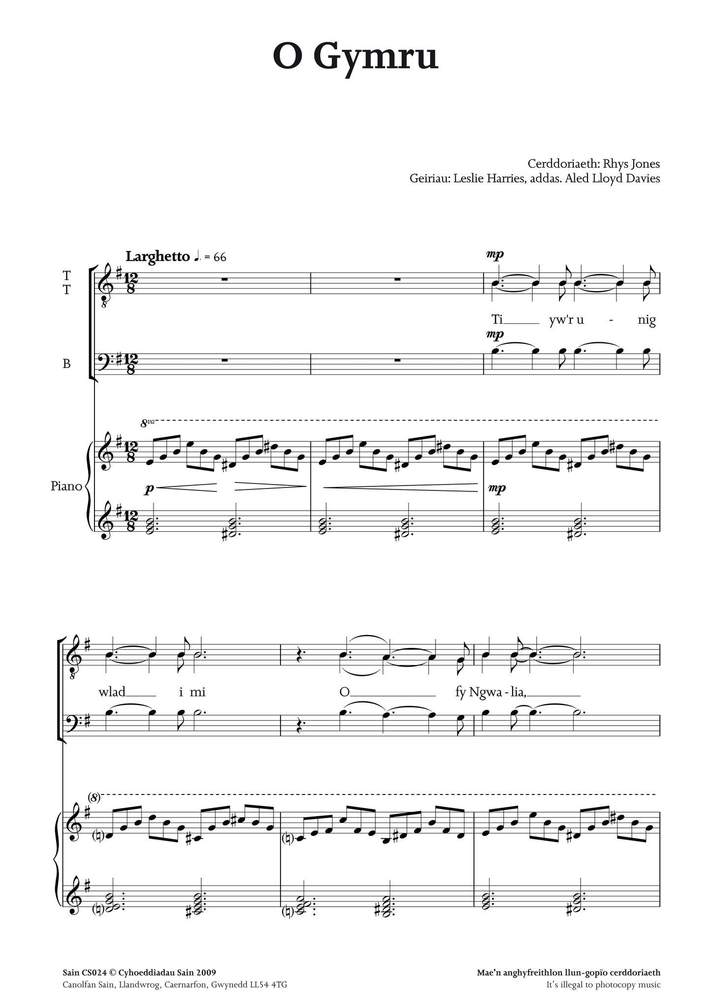 O Gymru (ttb) ~ Lawrlwytho yn unig (PDF)