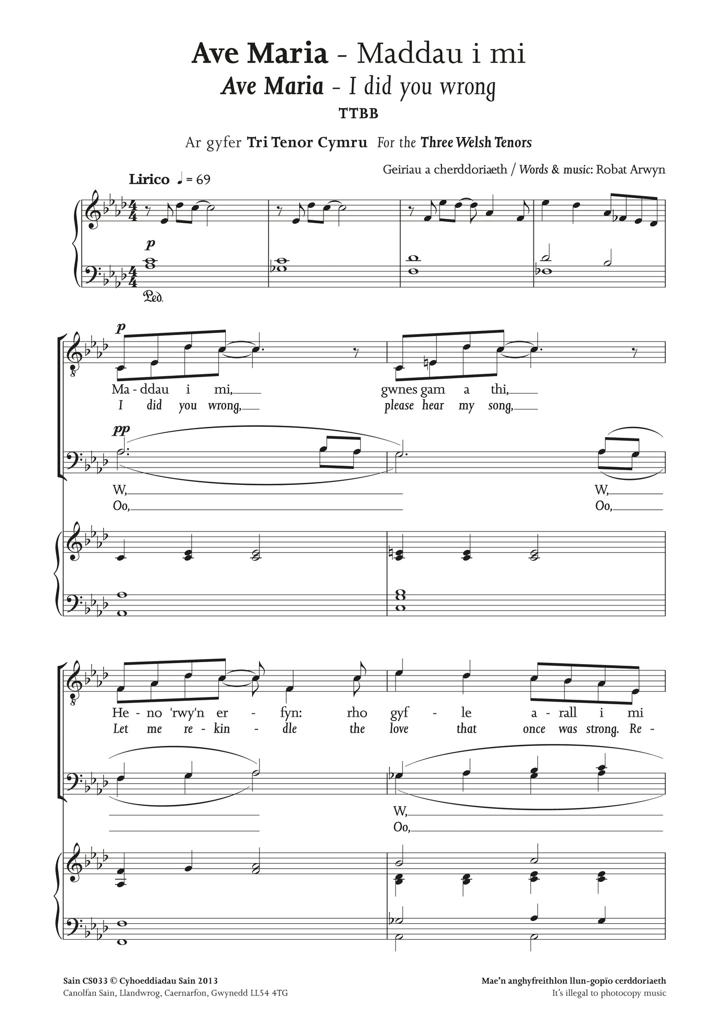 Ave Maria - Maddau i mi (I did you wrong) (ttbb) ~ Digital Sheet Music Download (PDF)