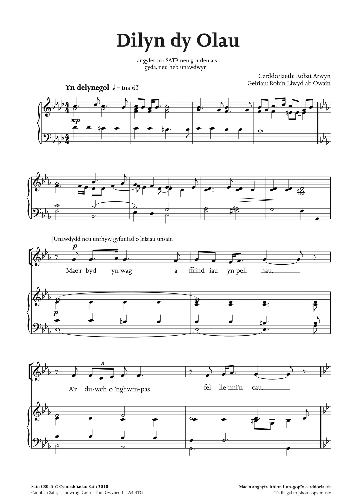 Dilyn dy Olau (satb/ deulais/unawdwyr)