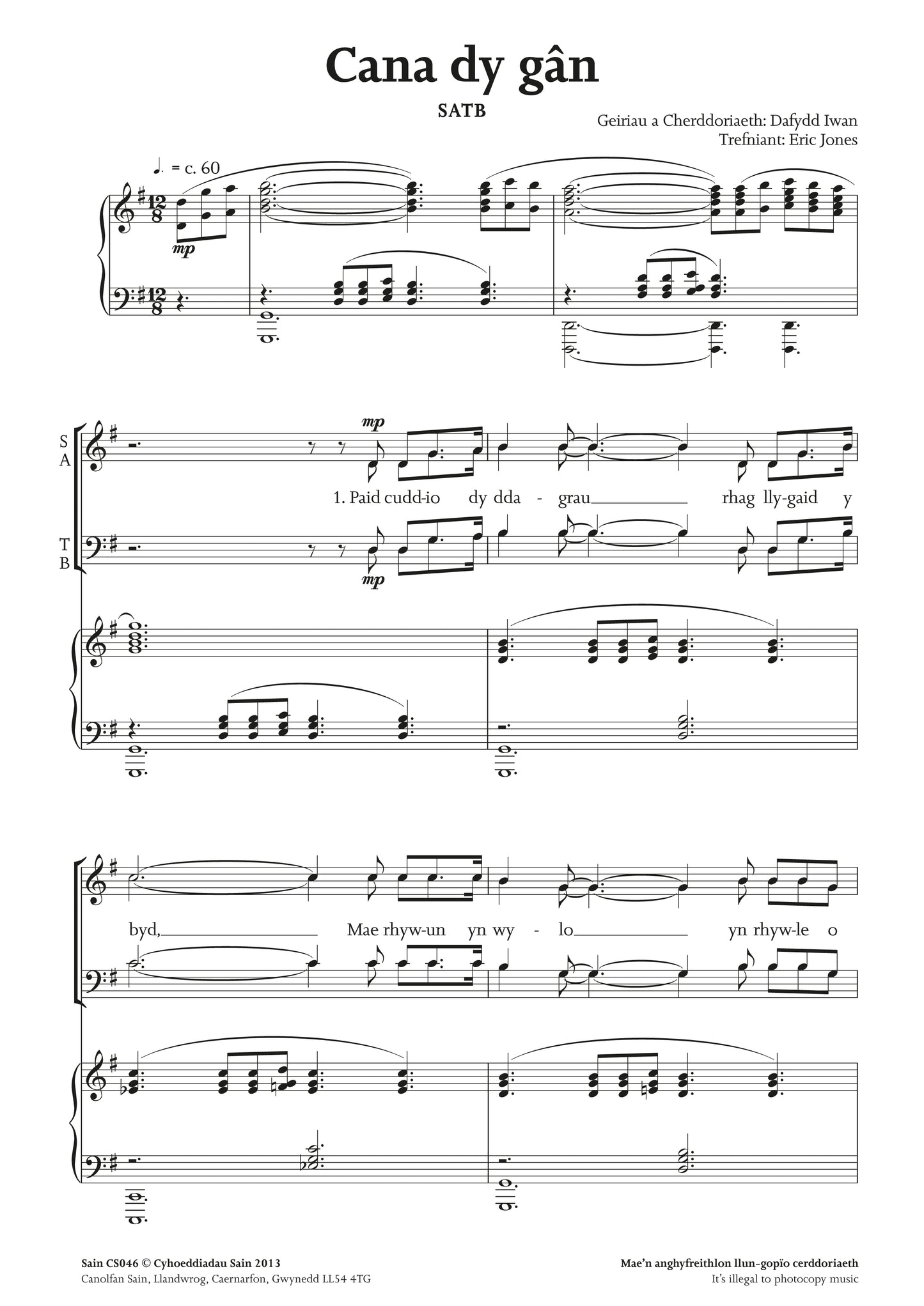 Cana dy gân (satb) ~ Digital Sheet Music Download (PDF)