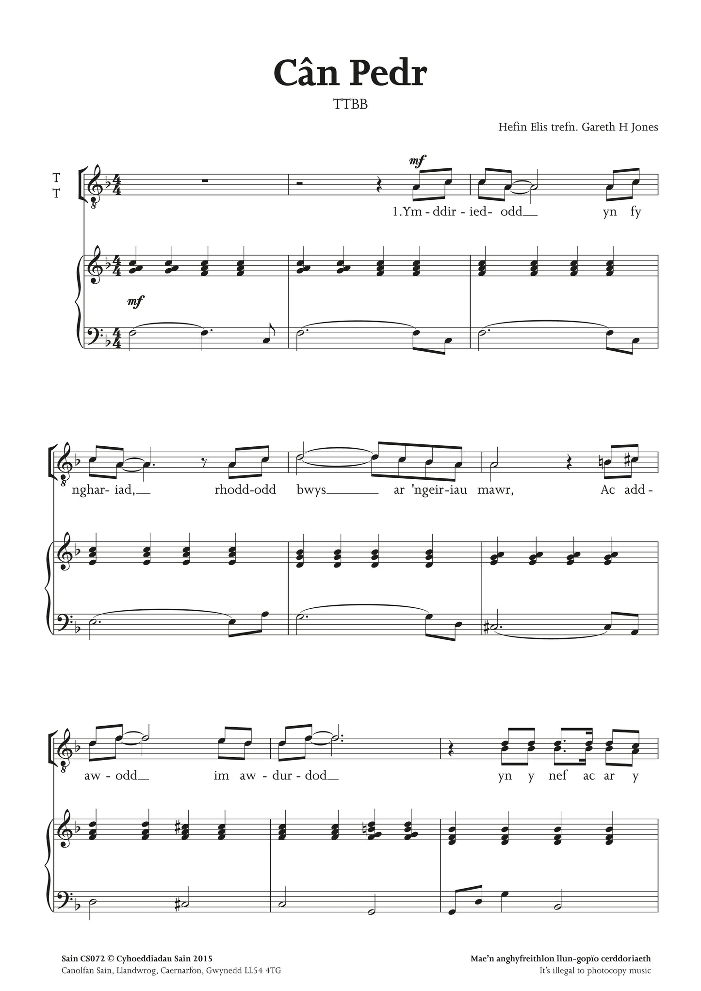 Cân Pedr (ttbb) ~ Digital Sheet Music Download (PDF)