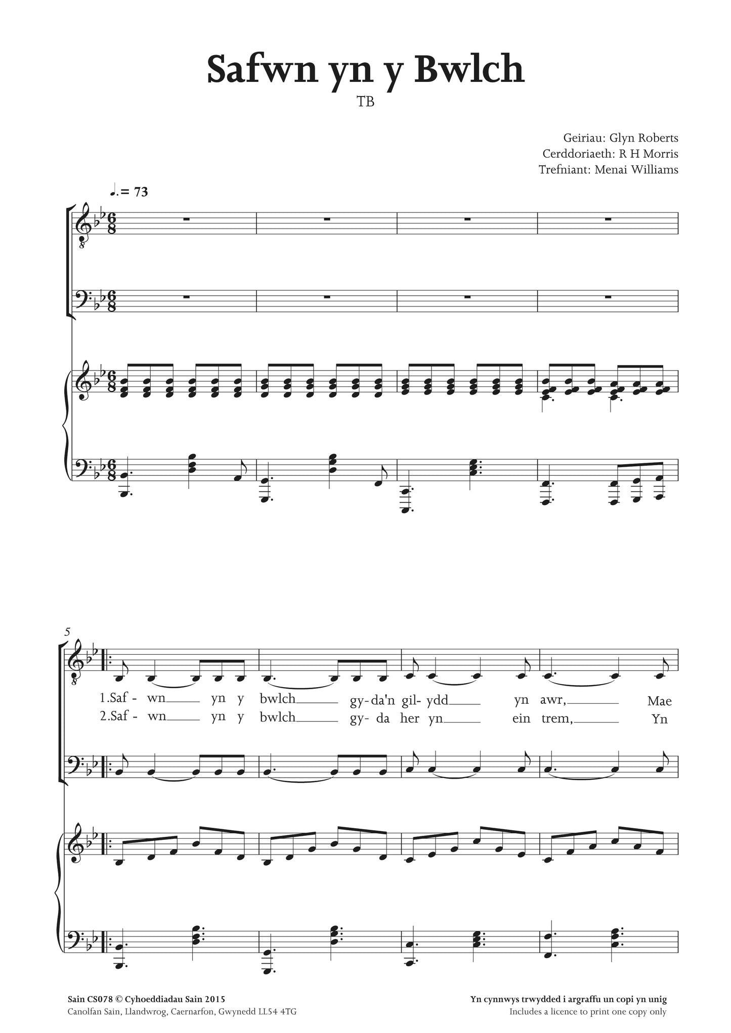Safwn yn y Bwlch (tb) ~ Digital Sheet Music Download (PDF)