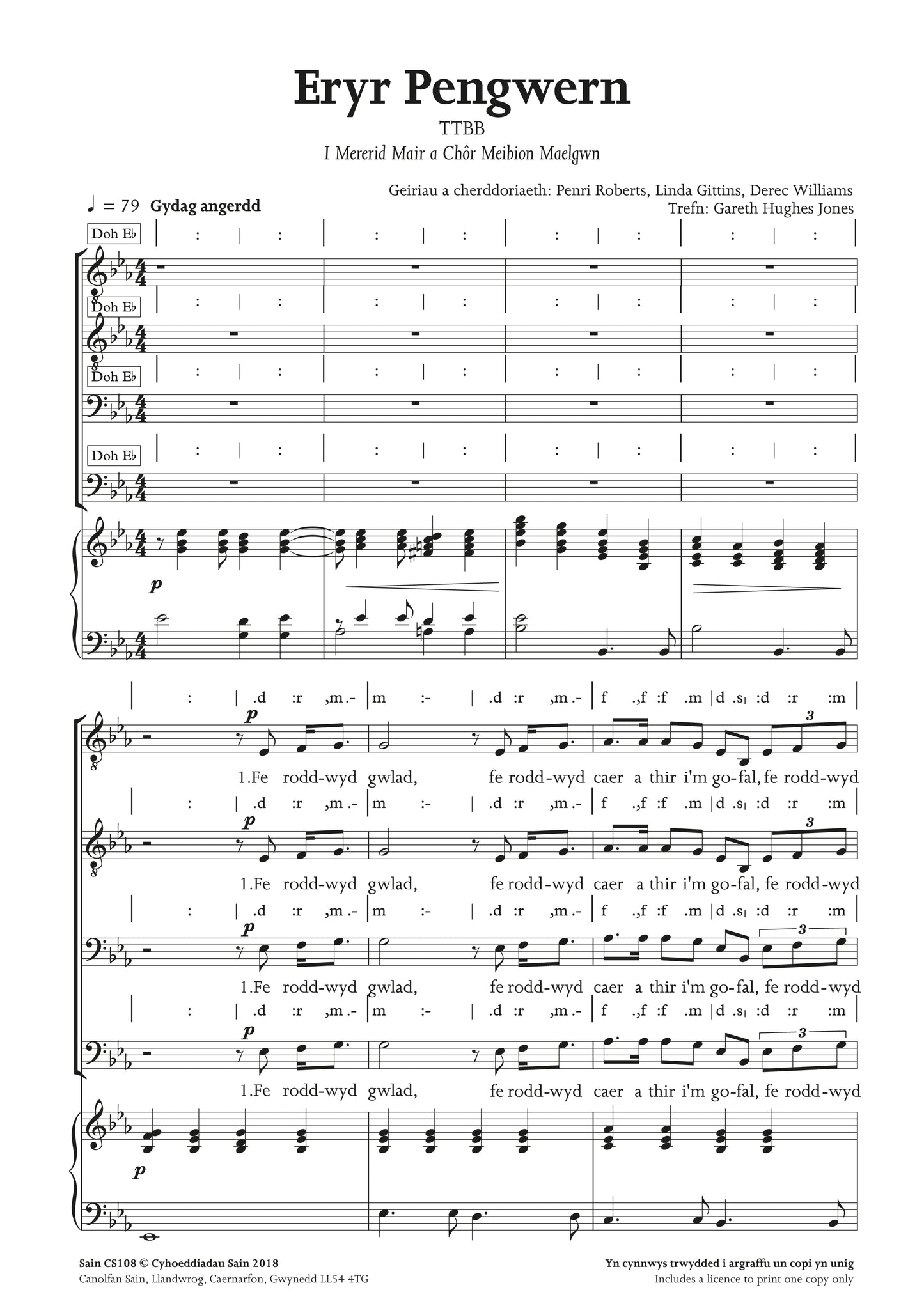 Eryr Pengwern (ttbb) ~ Digital Sheet Music Download (PDF)