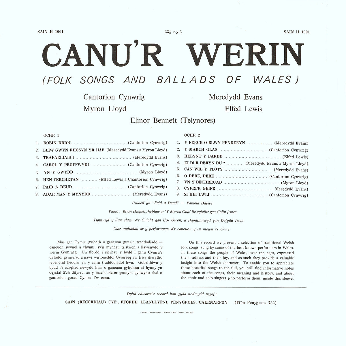 Canu'r Werin : Cantorion Cynwrig, Meredydd Evans, Myron Lloyd Ac Elfed Lewis