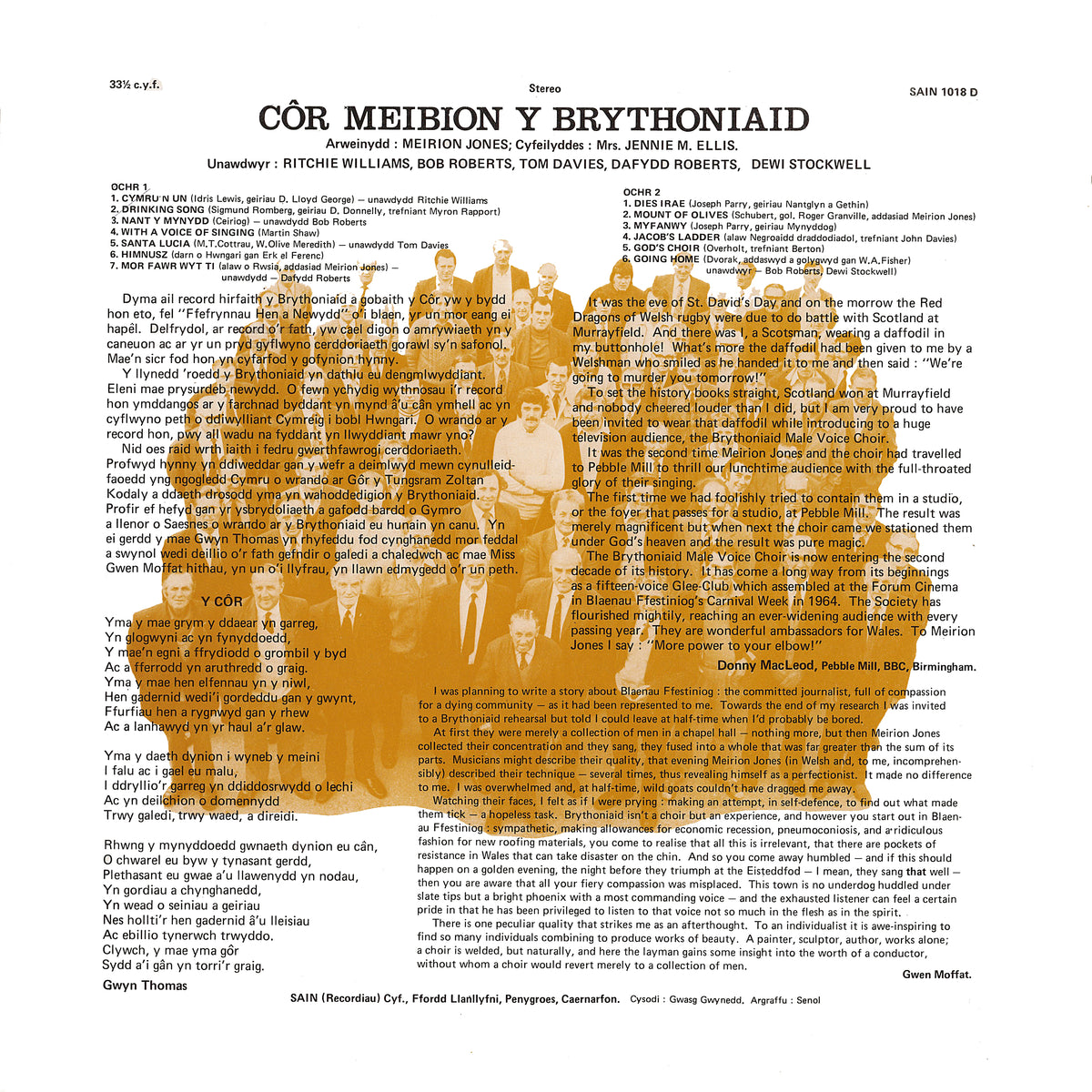 Côr Meibion Y Brythoniaid (Llofnodwyd gan Meirion Jones-arweinydd côr)