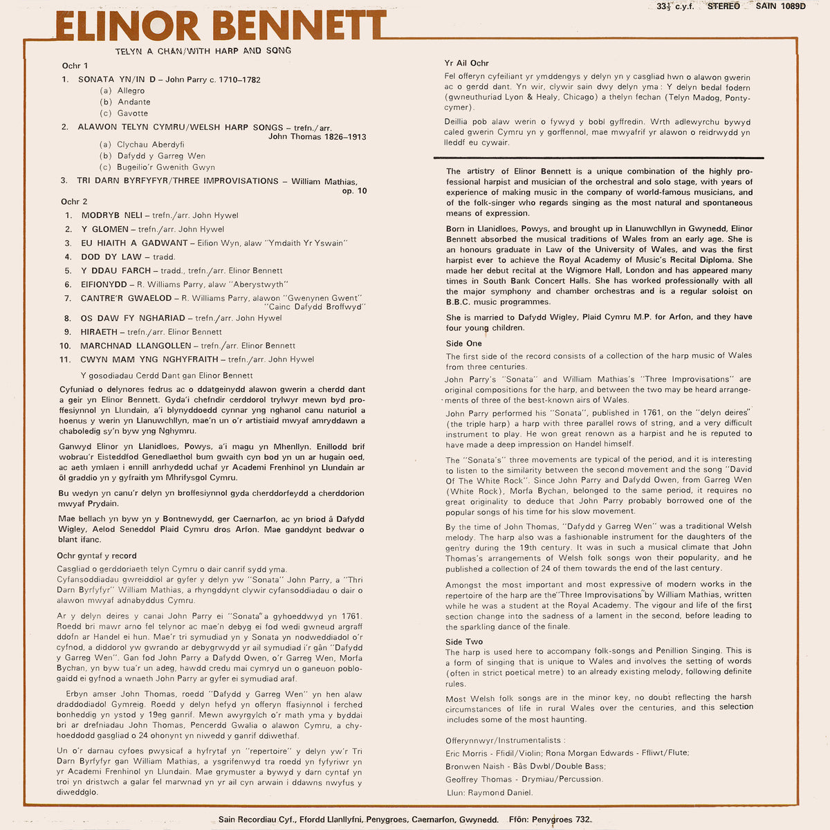 Elinor Bennett with Harp and Song