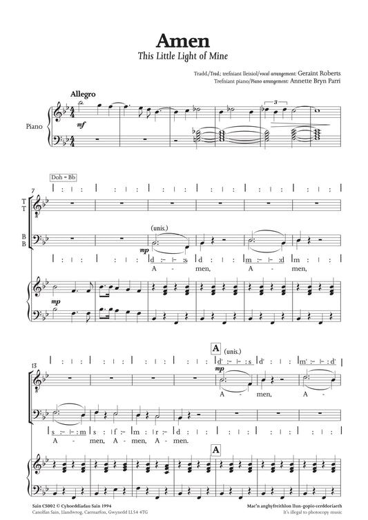 Amen (ttbb) (This Little Light of Mine)  ~ Digital Sheet Music Download (PDF)