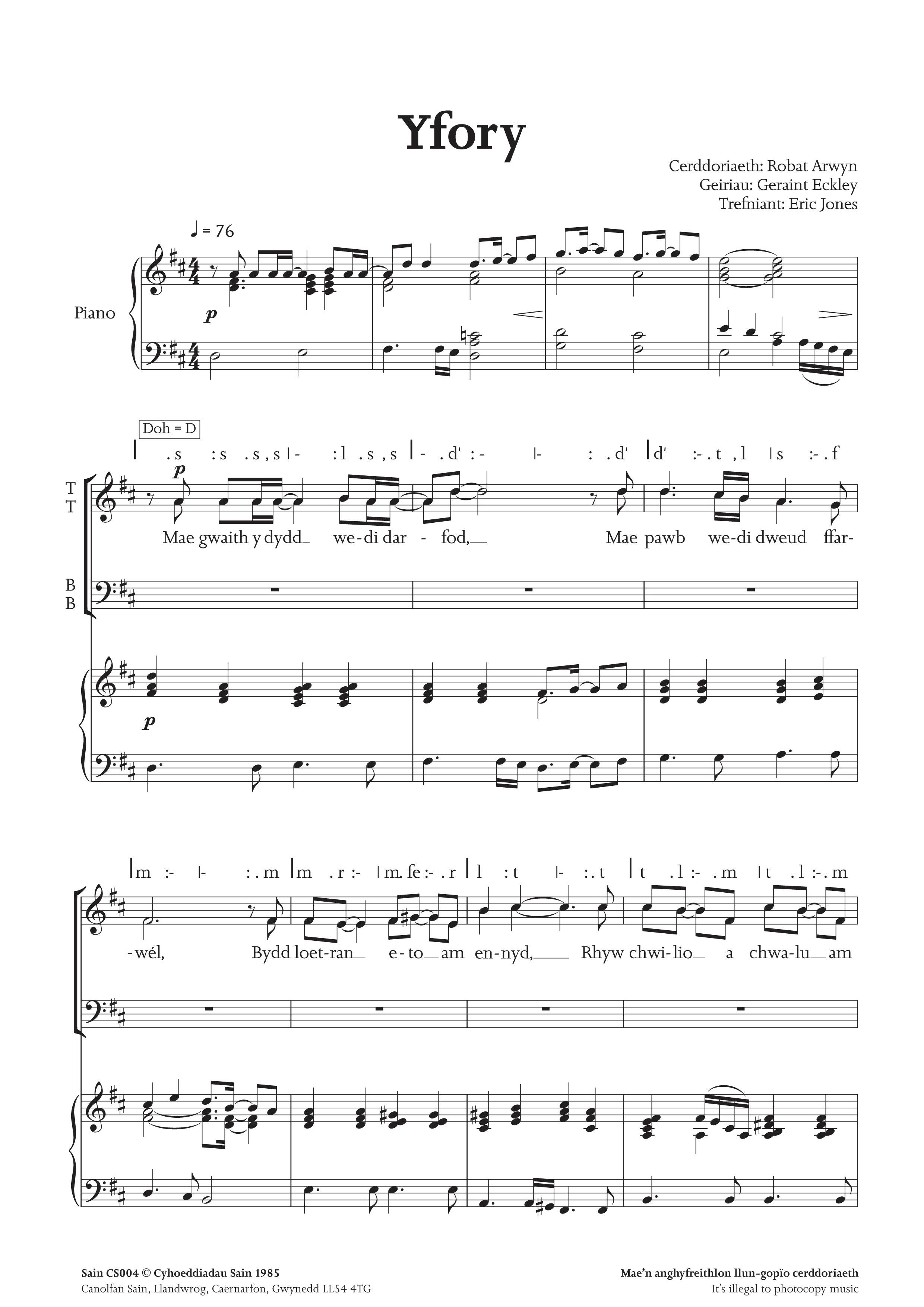 Yfory (ttbb) ~ Digital Sheet Music Download (PDF) – Sain