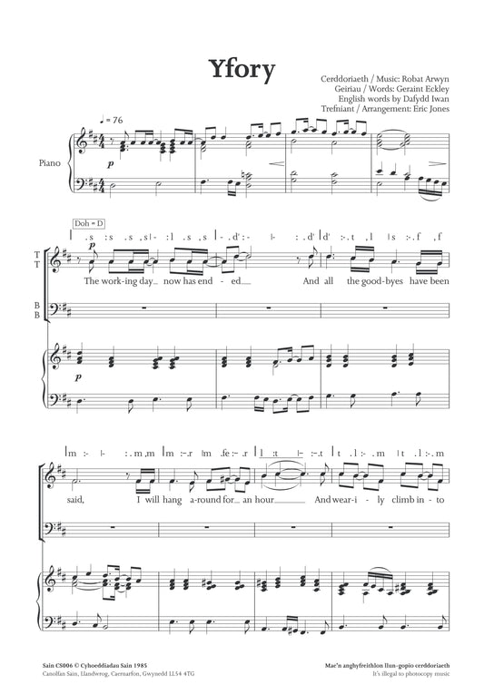 Yfory (Saesneg) (ttbb) ~ Lawrlwytho yn unig (PDF)