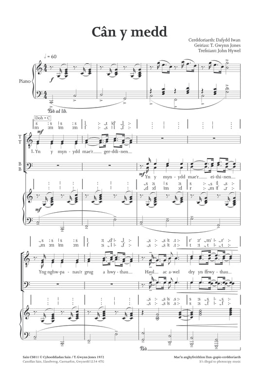 Cân y medd (ttbb) ~ Digital Sheet Music Download (PDF)