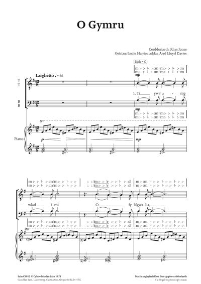 O Gymru (TTBB) ~ Lawrlwytho yn unig (PDF)