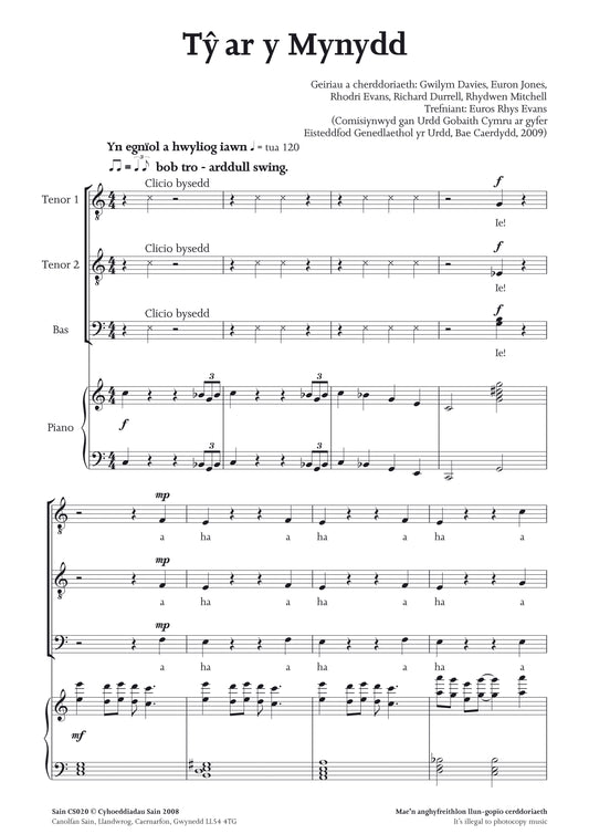 Tŷ ar y mynydd (ttbb) ~ Lawrlwytho yn unig (PDF)