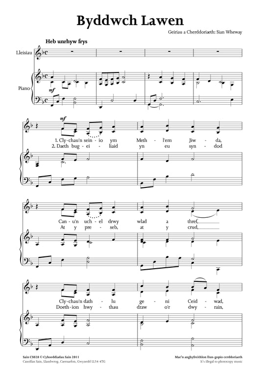 Byddwch Lawen (Llais a Piano)