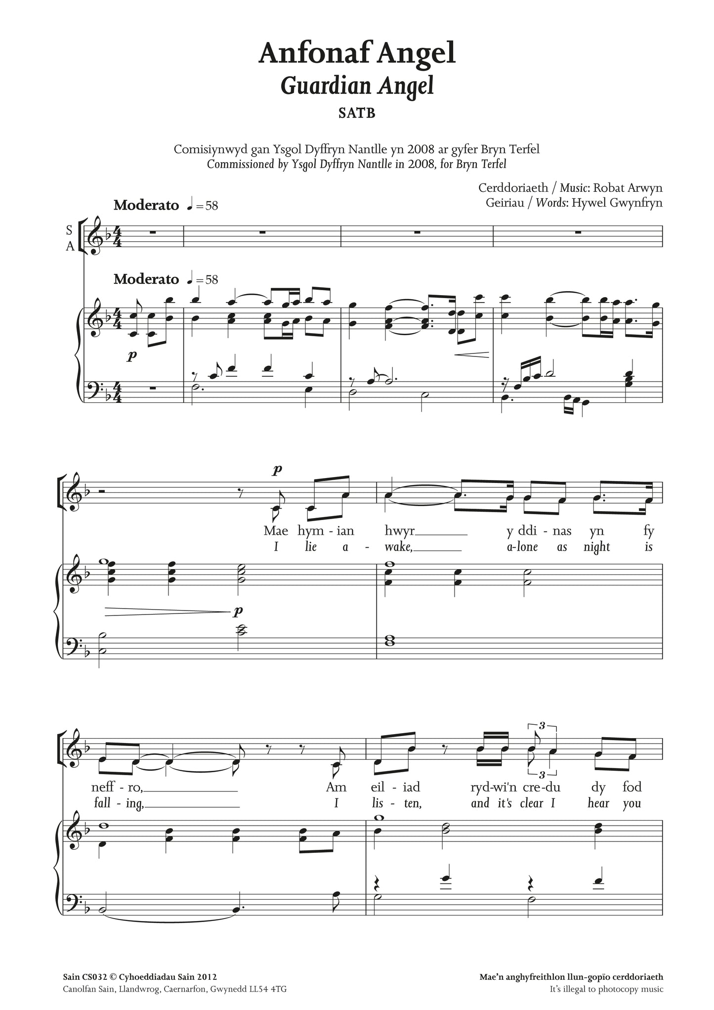 Anfonaf Angel (satb) ~ Digital Sheet Music Download (PDF)