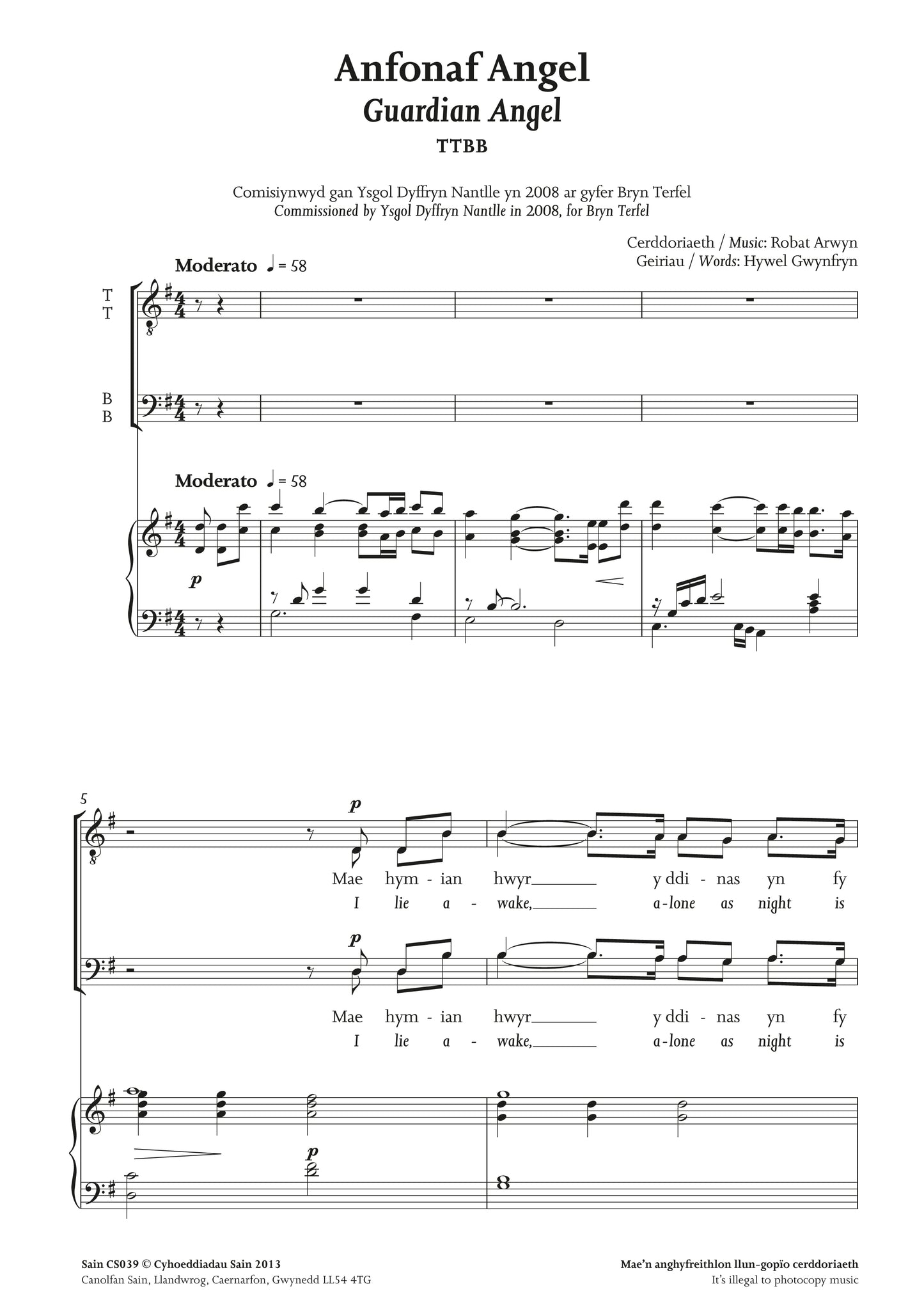 Anfonaf Angel (ttbb)  ~ Digital Sheet Music Download (PDF)