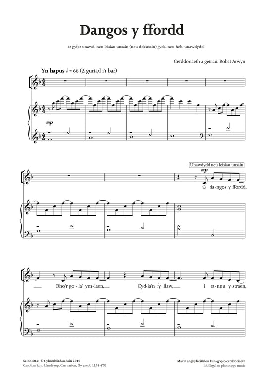 Dangos y ffordd (unawd/unsain/deusain/unawdydd) ~ Digital Sheet Music Download (PDF)