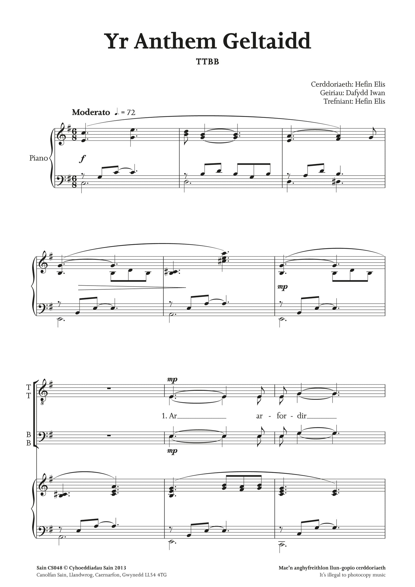 Yr Anthem Geltaidd (ttbb)