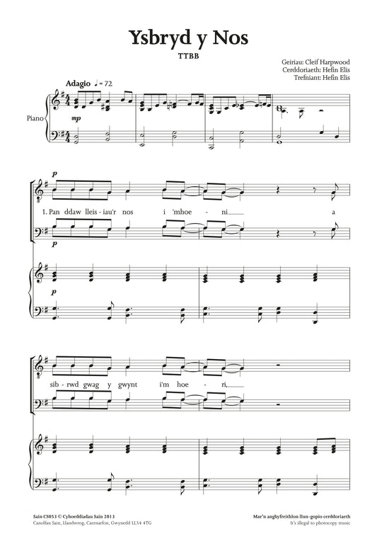 Ysbryd y Nos (ttbb) ~ Digital Sheet Music Download (PDF)