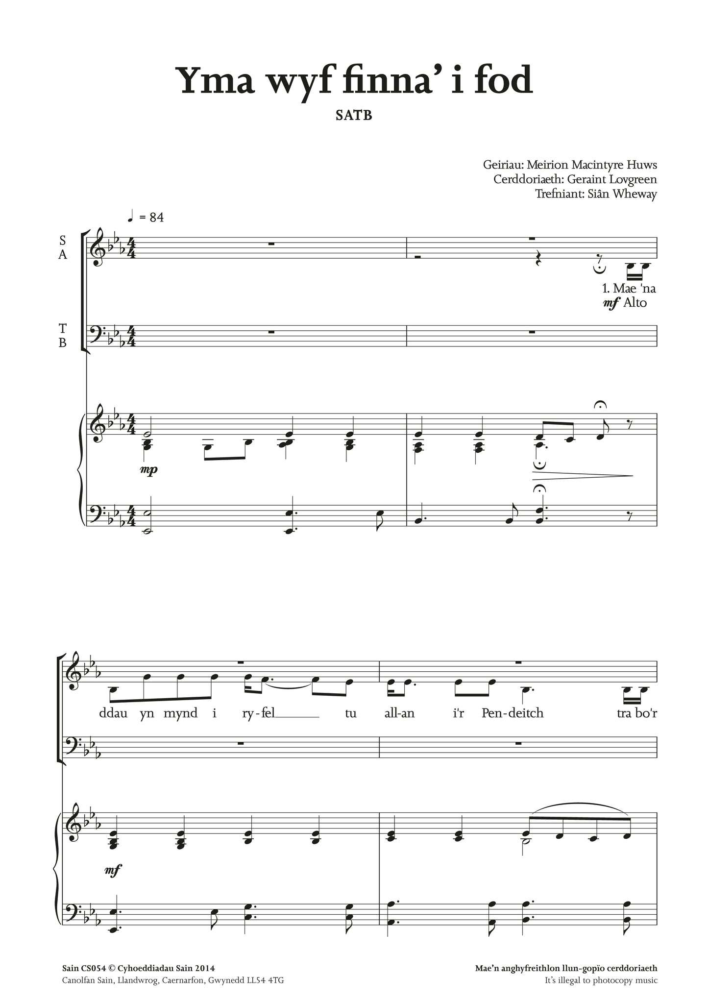 Yma wyf finna’ i fod (satb) ~ Digital Sheet Music Download (PDF)
