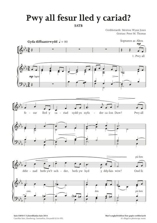 Pwy all fesur lled y cariad? (satb) ~ Digital Sheet Music Download (PDF)