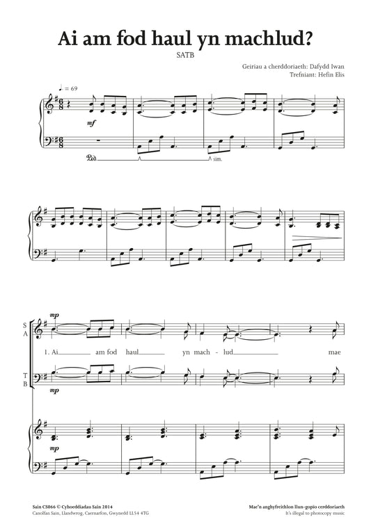 Ai am fod haul yn machlud? (satb) ~ Digital Sheet Music Download (PDF)