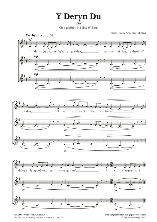 Y Deryn Du (ssa) ~ Digital Sheet Music Download (PDF)