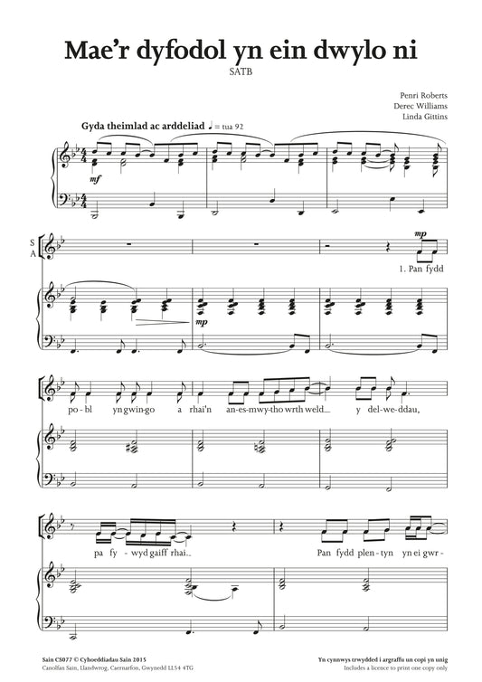 Mae’r dyfodol yn ein dwylo ni (satb) ~ Digital Sheet Music Download (PDF)