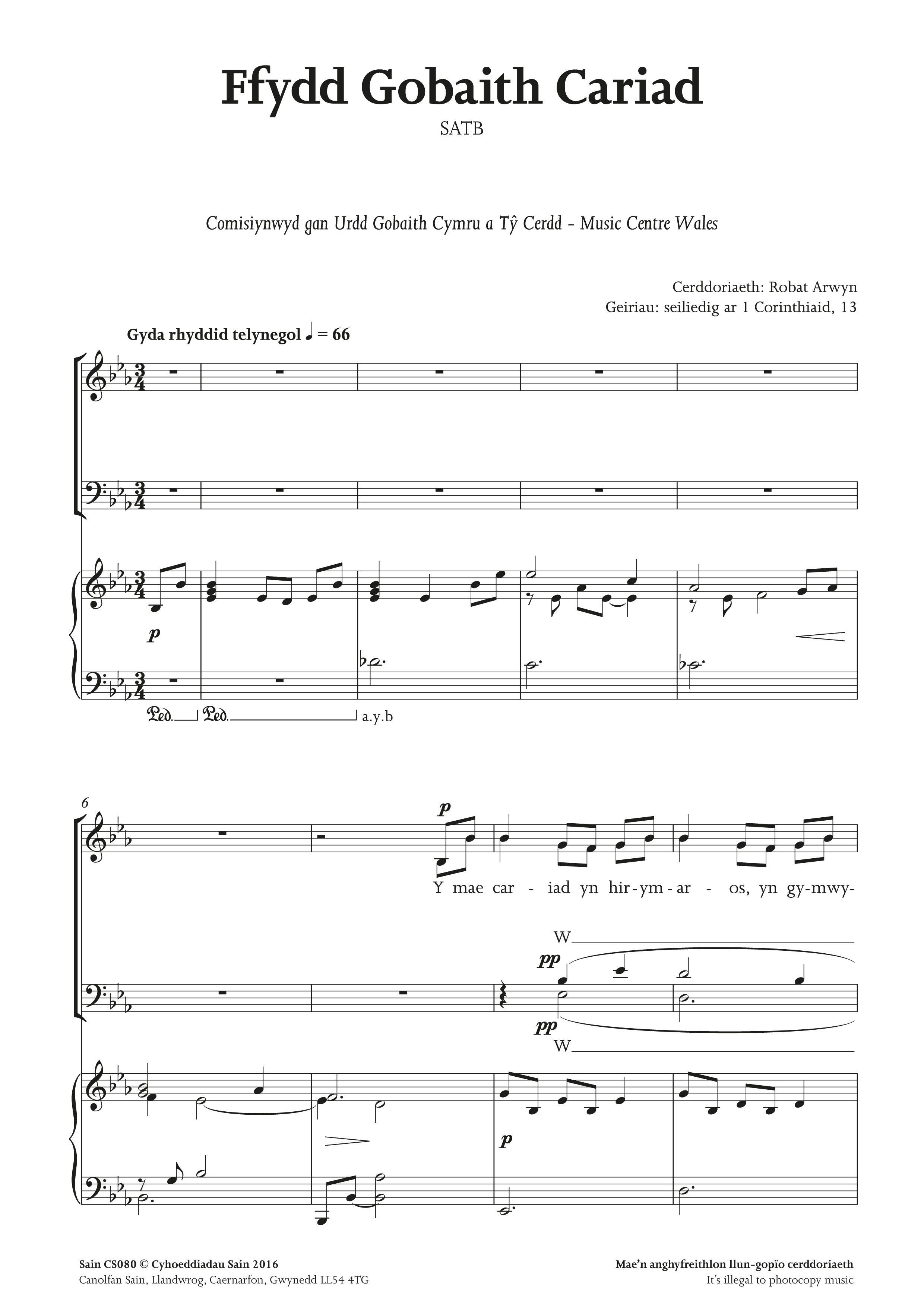 Ffydd Gobaith Cariad (satb) ~ Digital Sheet Music Download (PDF) – Sain