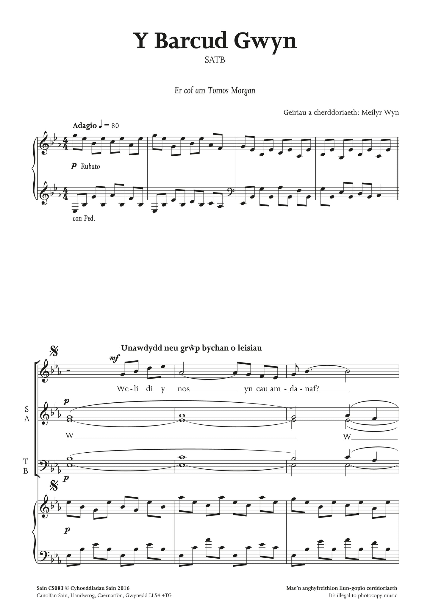 Y Barcud Gwyn (satb) ~ Lawrlwytho yn unig (PDF)