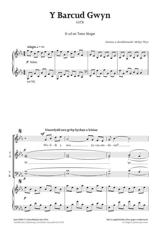 Y Barcud Gwyn (satb) ~ Lawrlwytho yn unig (PDF)