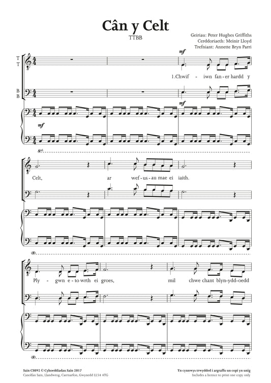 Cân y Celt (ttbb) ~ Digital Sheet Music Download (PDF)