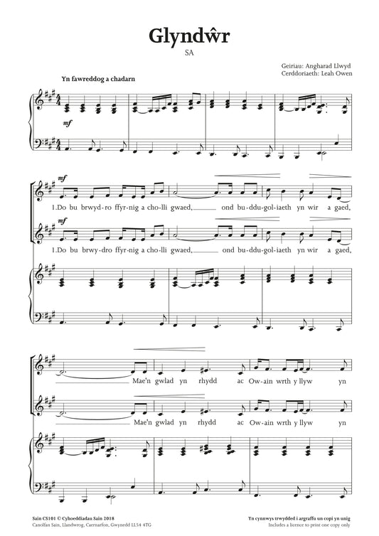 Glyndŵr (sa) ~ Digital Sheet Music Download (PDF)