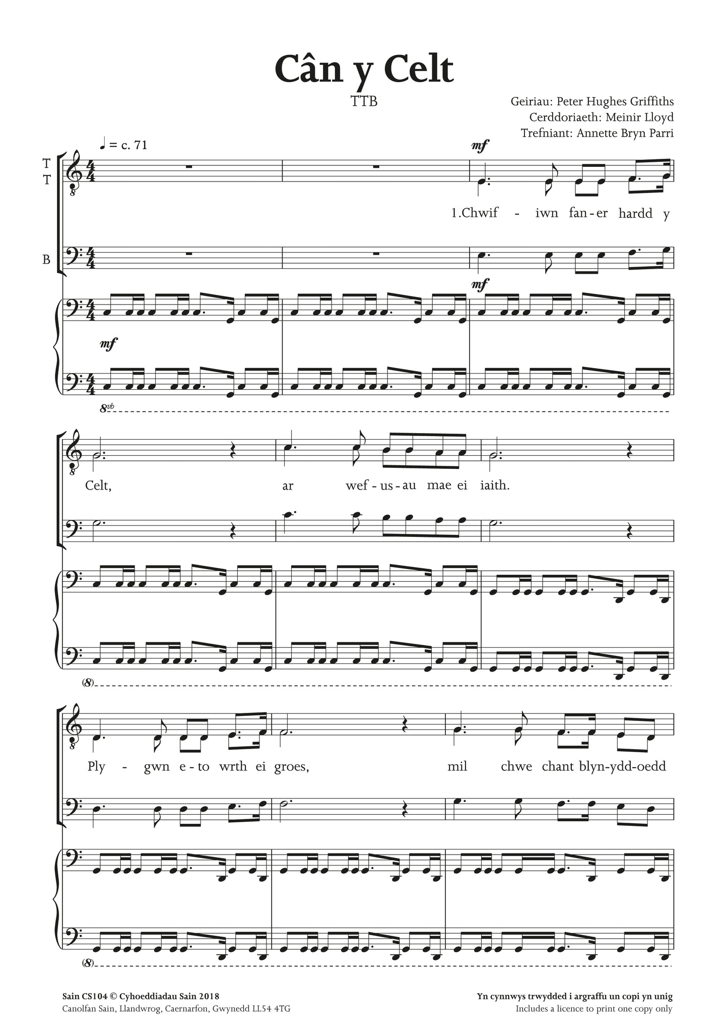 Cân y Celt (ttb)~ Digital Sheet Music Download (PDF)