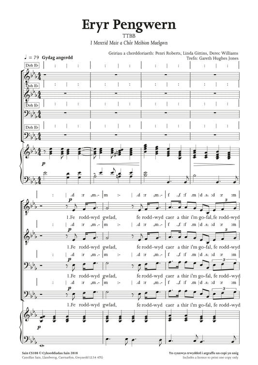 Eryr Pengwern (ttbb) ~ Digital Sheet Music Download (PDF)