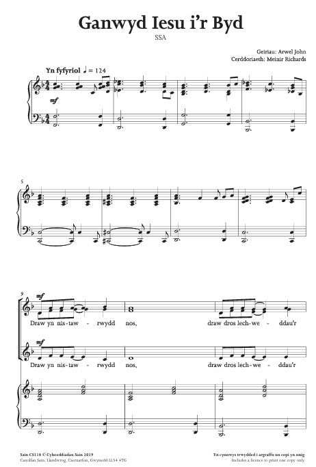 Ganwyd Iesu i’r Byd (ssa)  ~ Digital Sheet Music Download (PDF)