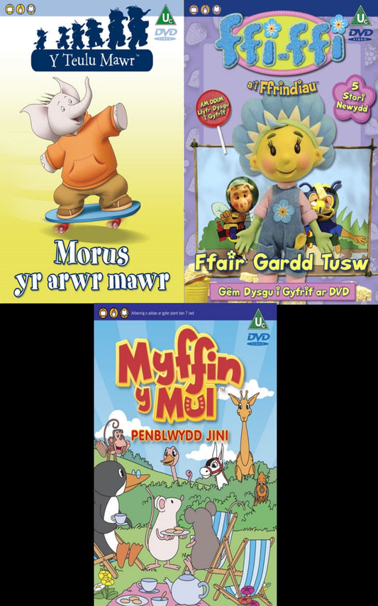 3 DVD (Y Teulu Mawr, Ffi-Ffi a'i Ffrindiau a Myffin Y Mul)